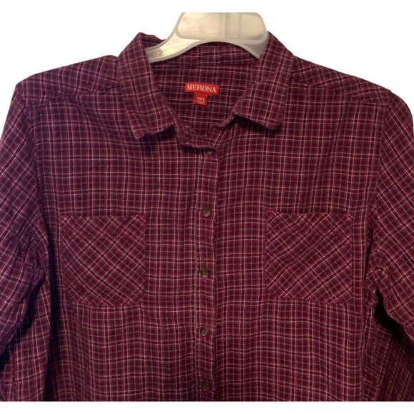 Vintage Y2k Merona Womens Size XXL Long sleeve Button Up Flannel Plaid Shirt Top - Picture 2 of 3